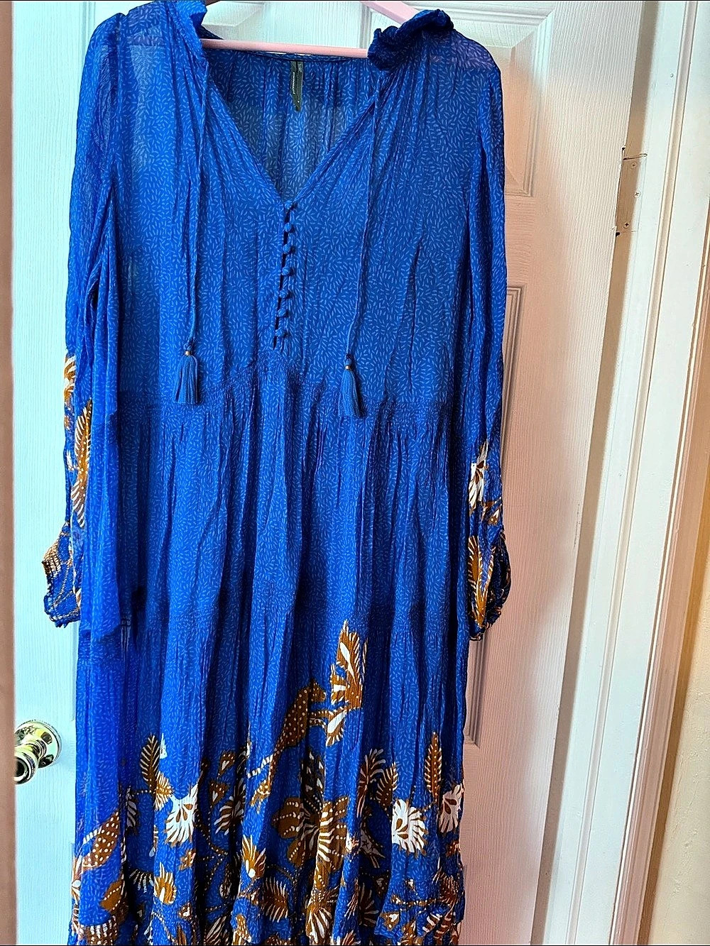 by Anthropologie Floral Maxi Dress Blue & Brown, size 1X Like New - gorgeous!